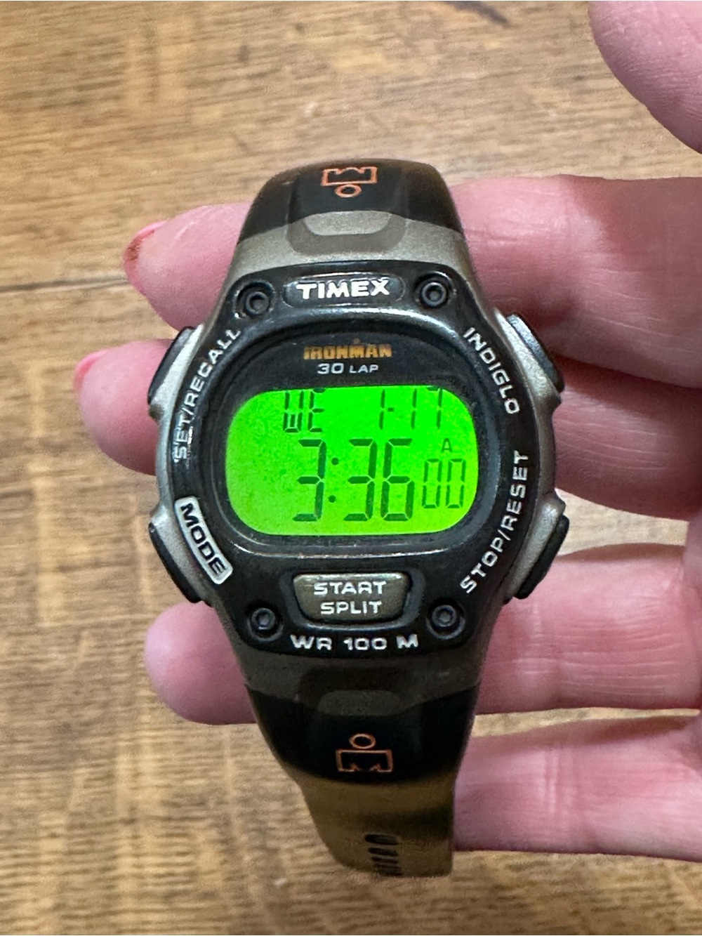 Timex Ironman Digital Watch in Black and Olive with Green Display